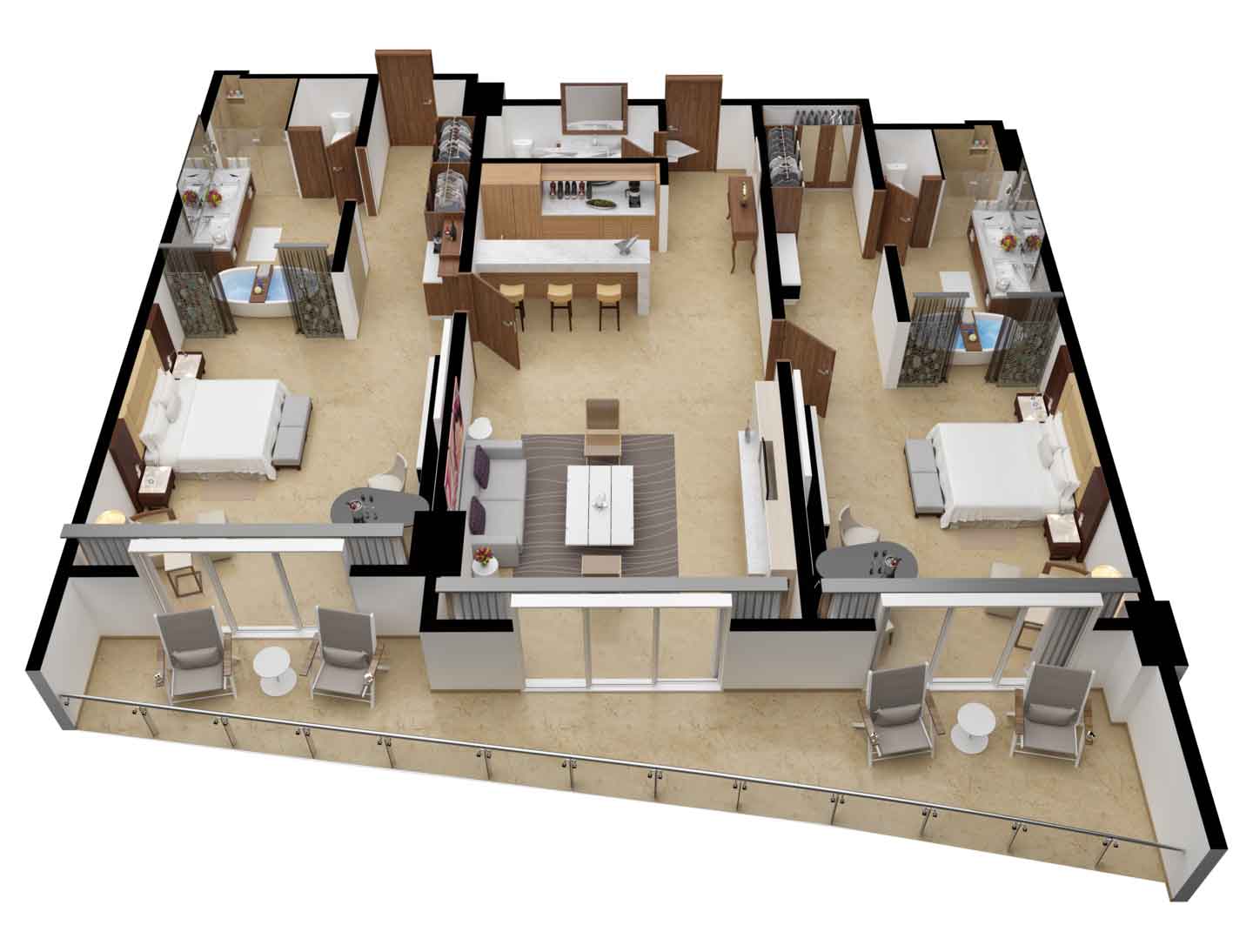 the layout of a spacious presidential suite